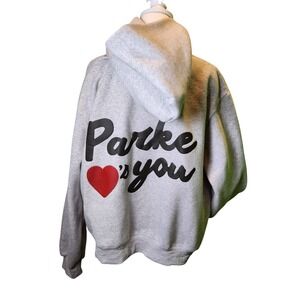 Parke Loves You Oversized Hoodie Heather Grey Graphic Sweatshirt L/XL